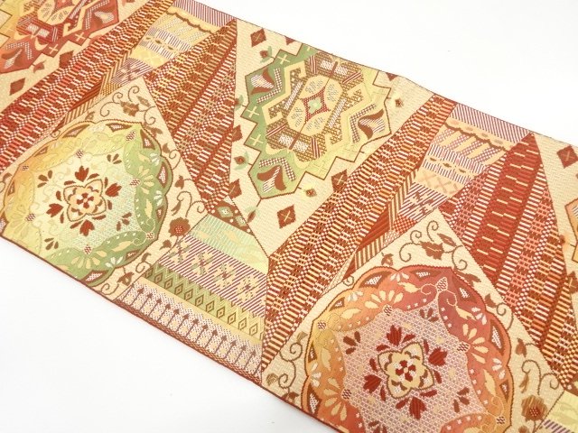 JAPANESE KIMONO / NAGOYA OBI / WOVEN FLOWER CREST 